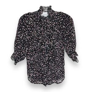 Rochelle Behrens THE SHIRT Black Pink Pattern Ruffle Short Blouse Top Women’s S